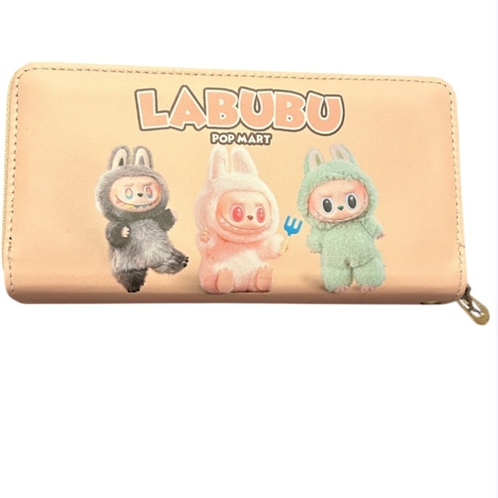 Labubu Pop Mart Wallet/Wristlet With Cute Characters. Light Peach Color.